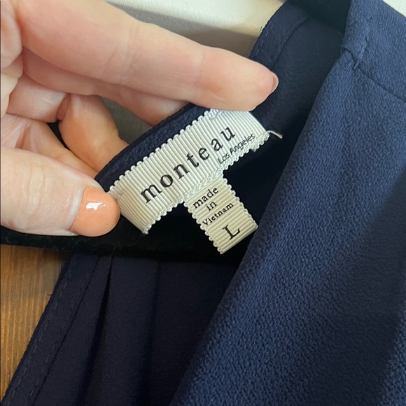 Monteau Navy Sleeveless V-Neck Jumpsuit with Tie Waist - Picture 2 of 3